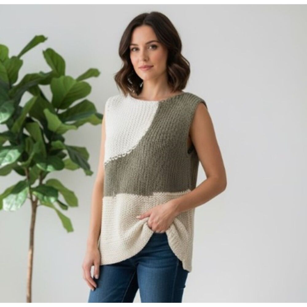 Fabiana Filippi Knit Sweater Italian Chunky Color Block Sleeveless Size XS